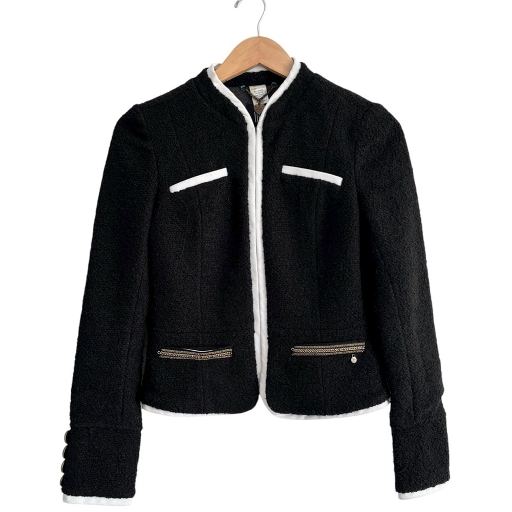 DEPT Contrast Wool Elegant Black and White Suit Jacket